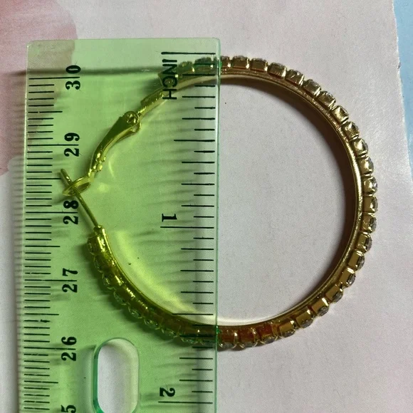 Gold Plated Rhinestone Hoop Earrings - Picture 4 of 5